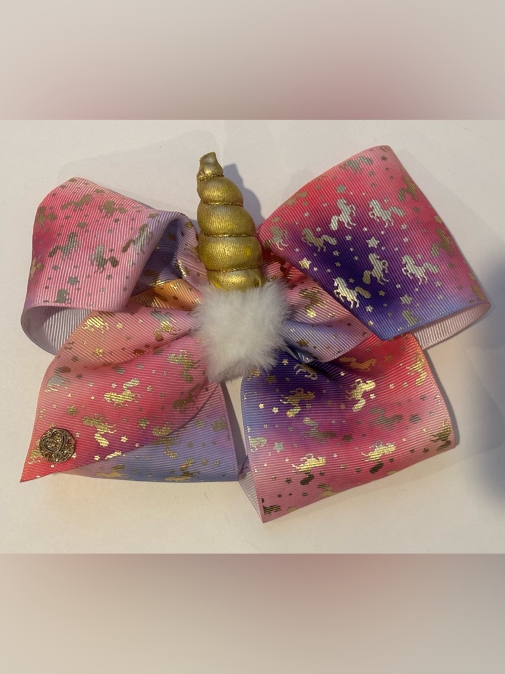Jojo Siwa Unicorn Gradient Pink & Purple Kids Big Hair Bow with Gold Horn Accent